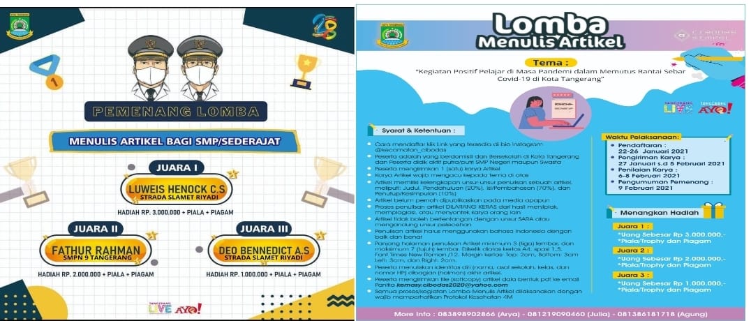 Lomba Menulis Artikel SMP Tingkat Kota Tangerang